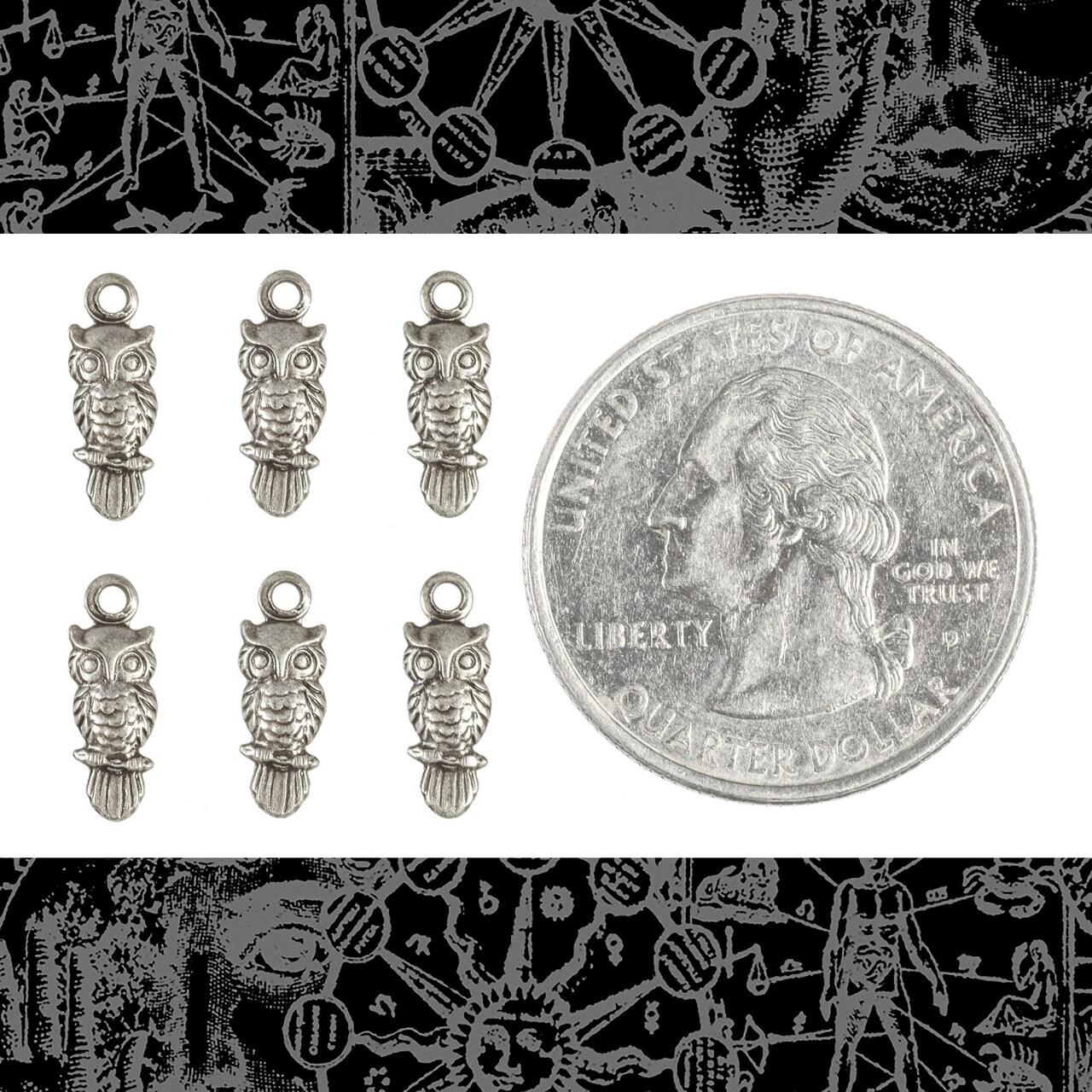Antiqued Silver Plated Brass Tiny Owl Charms - Set of Six - S-C219